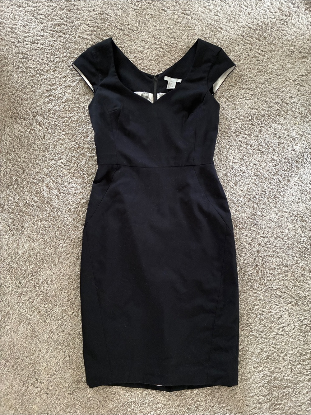 H&M Black Knee-Length Sheath Dress with Cap Sleeves